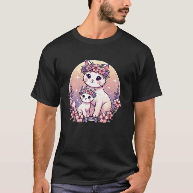 Katzenmutter-Blumen-Kätzchen T-Shirt (Vorderseite)