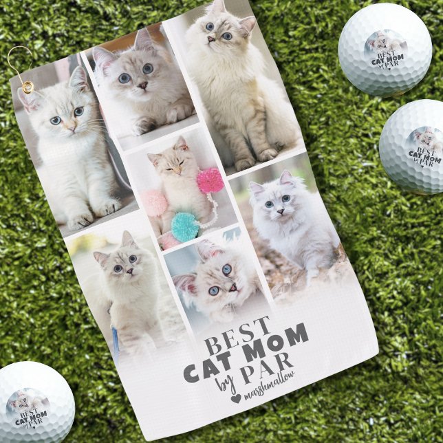 Katzenmutter-Foto-Collage Golfhandtuch (Best Cat Mom By Par Photo Collage Golf Towel)