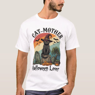 Katzenmutter Halloween Liebhaber schwarzer Hexenhu T-Shirt