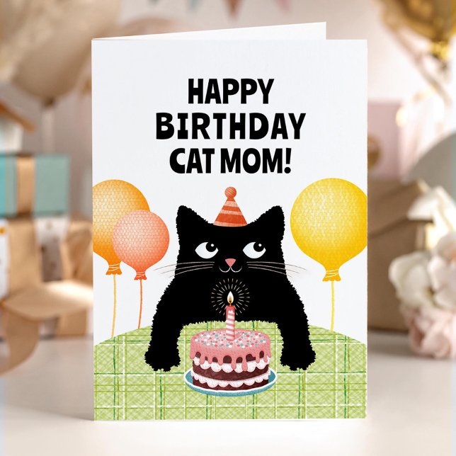 Katzenmutter Happy Birthday Karte mit schwarzem Kä (Von Creator hochgeladen)