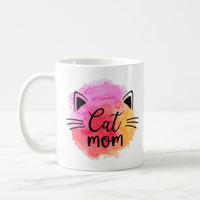 Katzenmutter-Katze Gesicht farbenfroh modern Kaffeetasse (Links)