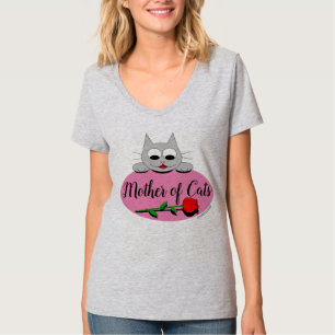 Katzenmutter mit roter Rose Katzenliebhaberin V-Au T-Shirt