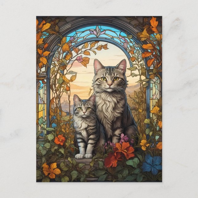 Katzenmutter und Kind Postkarte (Vorderseite)