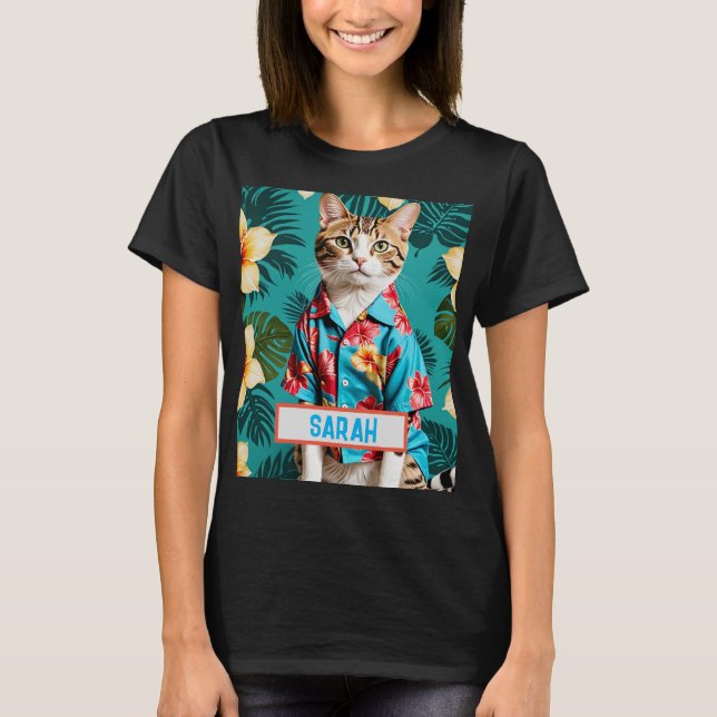 Katzenname Hawaiian Shirt Sticker, Katzenliebhaber (Vorderseite)