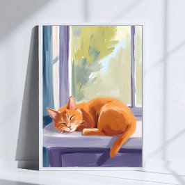 Katzennickerchen | Orange Kätzchen Aquarell Hausti Poster