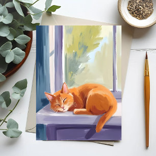 Katzennickerchen Orangefarbenes Kätzchen Aquarel Postkarte