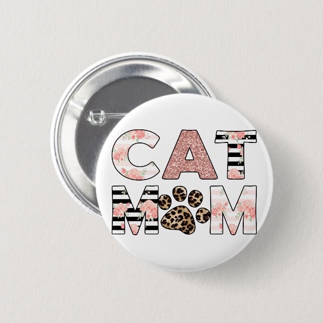 Katzenpaare Mama Rosa Blüten und Leoparden Button (Vorne & Hinten)