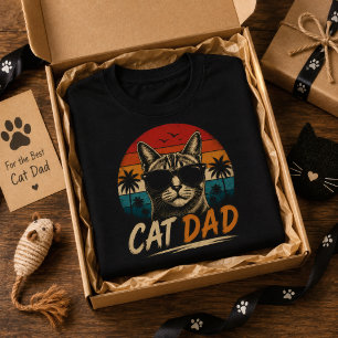 Katzenpapa Retro Sonnenuntergang Palme Vatertag T-Shirt