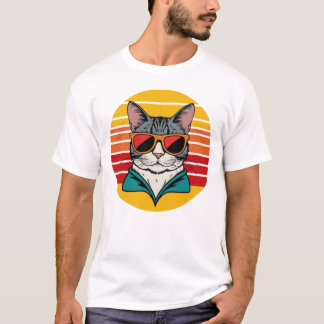 Katzenpapa-Sonnenbrille-Sonnenuntergang-Retro-Pelz T-Shirt