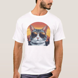 Katzenpapa-Sonnenbrille-Sonnenuntergang-Retro-Pelz T-Shirt