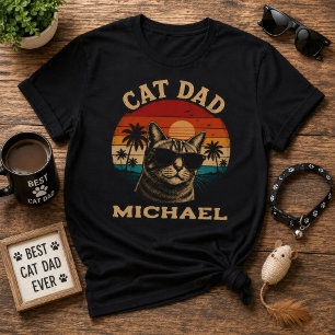 Katzenpapa Vintage Retro Sonnenuntergang Tropische T-Shirt