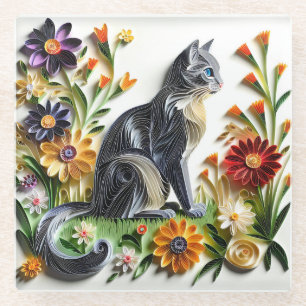 Katzenpapier Katzenkatze und Blume Imitate Glasuntersetzer