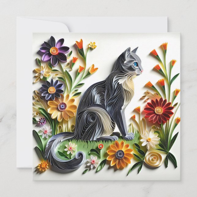 Katzenpapier Katzenkatze und Blume Imitate Karte (Vorderseite)