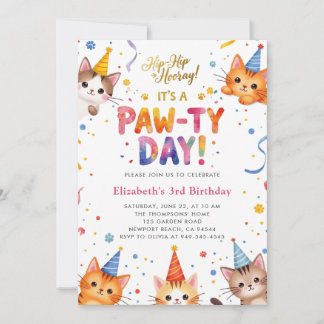 Katzenparty Farbige Kätzchen Kinder Süße Geburtsta Einladung