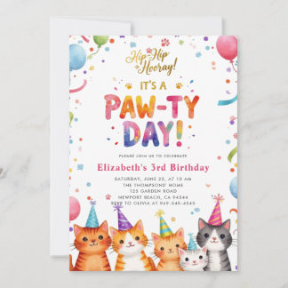 Katzenparty Kätzchen Farbige Luftballons Geburtsta Einladung