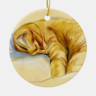 Katzenpastel - Orange Tabby Relaxte Pose Keramikornament