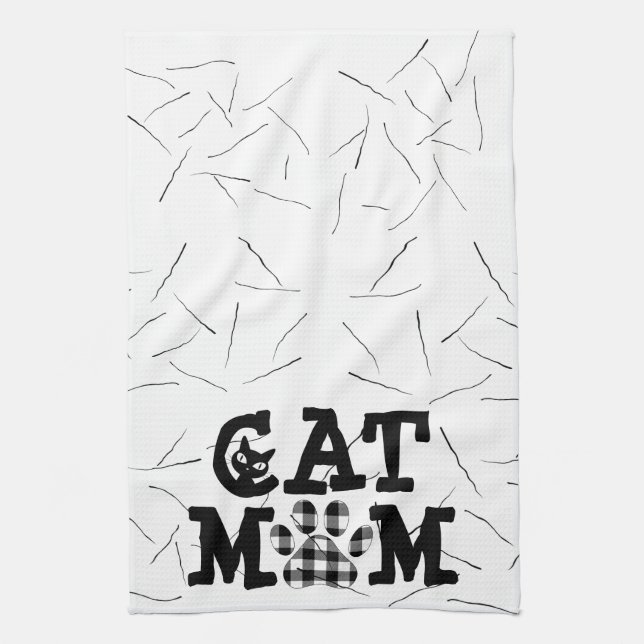 Katzenpawprint Mama mit Katzenhaaren Geschirrtuch (Vertikal)