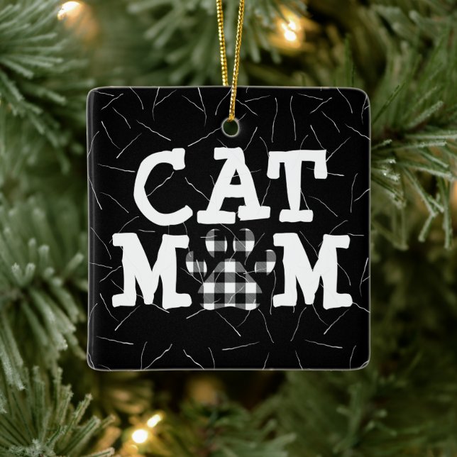 Katzenpawprint Mama mit Katzenhaaren Keramikornament (Baum)