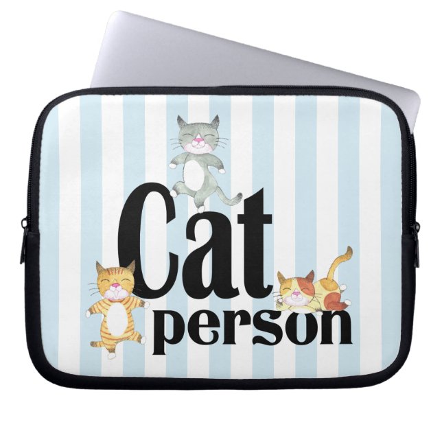 Katzenperson Whimsisches Kätzchen auf Streifen Laptopschutzhülle (Vorderseite)