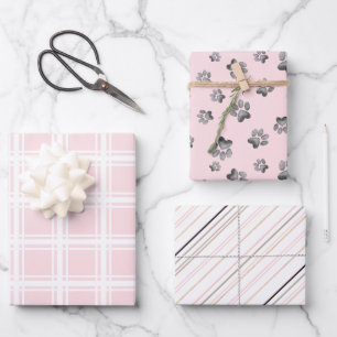 Katzenpflaster auf Rosa, Streifen und Plate Geschenkpapier Set
