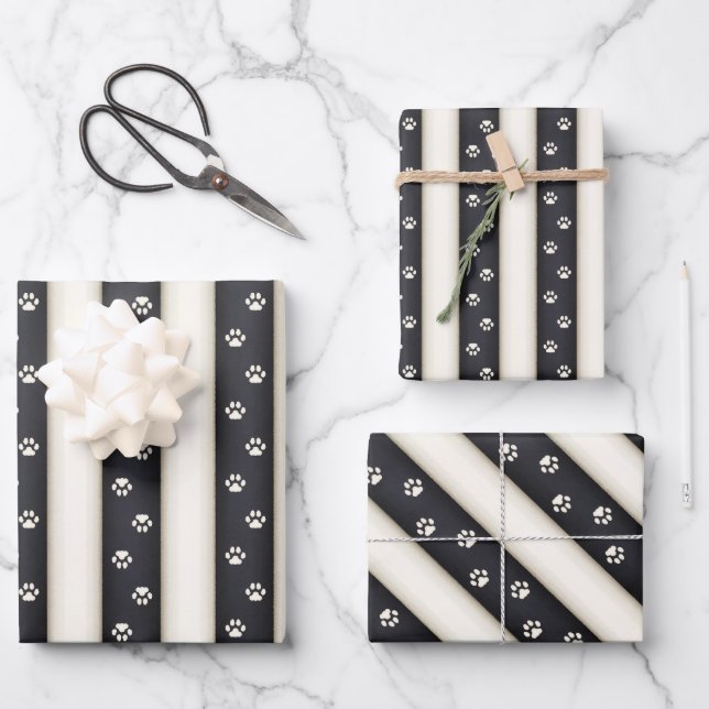 Katzenpflaster druckt schwarze und antike weiße St Geschenkpapier Set (Vorderseite)