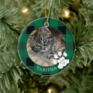 Katzenpfotenabdruck Grün Buffalo Kariert Foto Keramik Ornament