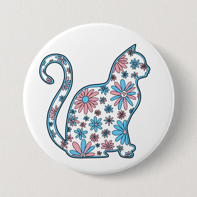 Katzenpink-blaue Blume Transgender-Stolz Button (Vorderseite)