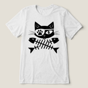 Katzenpirat Jolly Roger Fishbones Schwarze Katze Tri-Blend Shirt