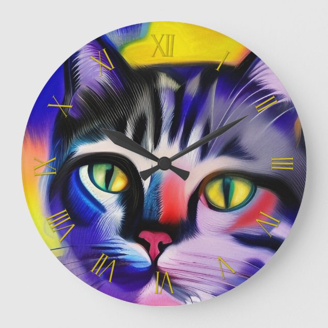 Katzenportrait Große Wanduhr (Vorderseite)