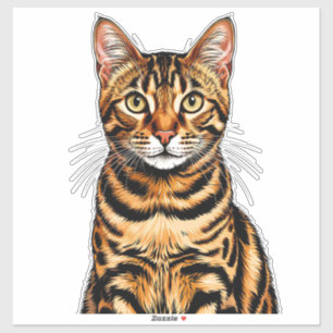 Katzenporträt: gestreifte Tabbykatze mit goldenen Aufkleber
