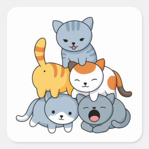 Katzenpyramide - Gruppe von Katzen Quadratischer Aufkleber