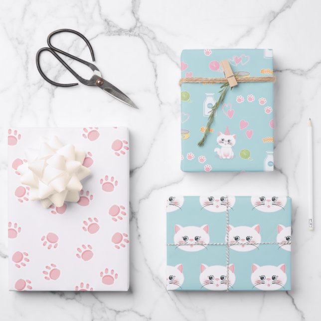 Katzenregen Geburtstag Geschenkpapier Set (Vorderseite)