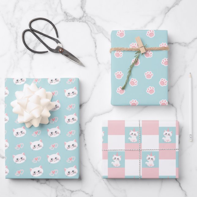Katzenregen Geburtstag Geschenkpapier Set (Vorderseite)
