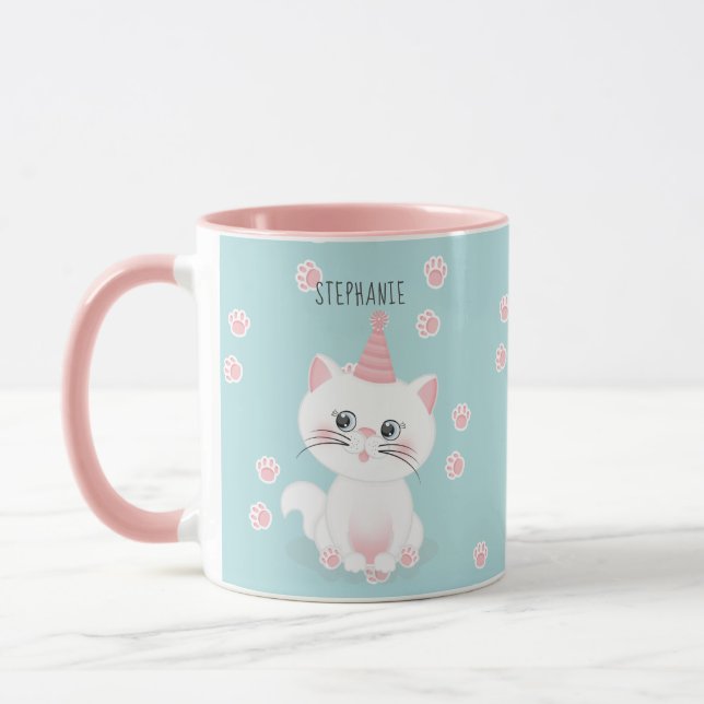 Katzenregen Geburtstag Tasse (Links)