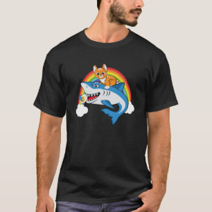 Katzenreitende Haifische essen Eier mit Regenbogen T-Shirt