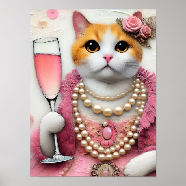 Katzenrosa Kleid mit Perlen mit Drink Poster (Vorne)