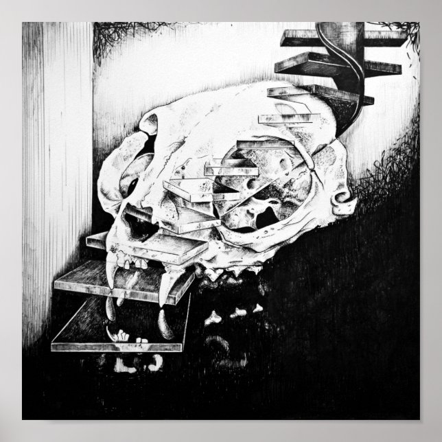 Katzenschädel absteigende Treppe Poster (Vorne)