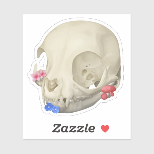 Katzenschädel mit Flora Aufkleber (Blatt)