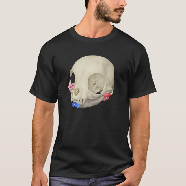 Katzenschädel mit Flora T-Shirt (Vorderseite)