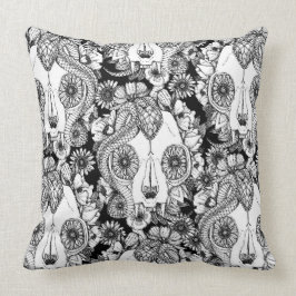 Katzenschädeldamast Schwarz-weiß Kissen