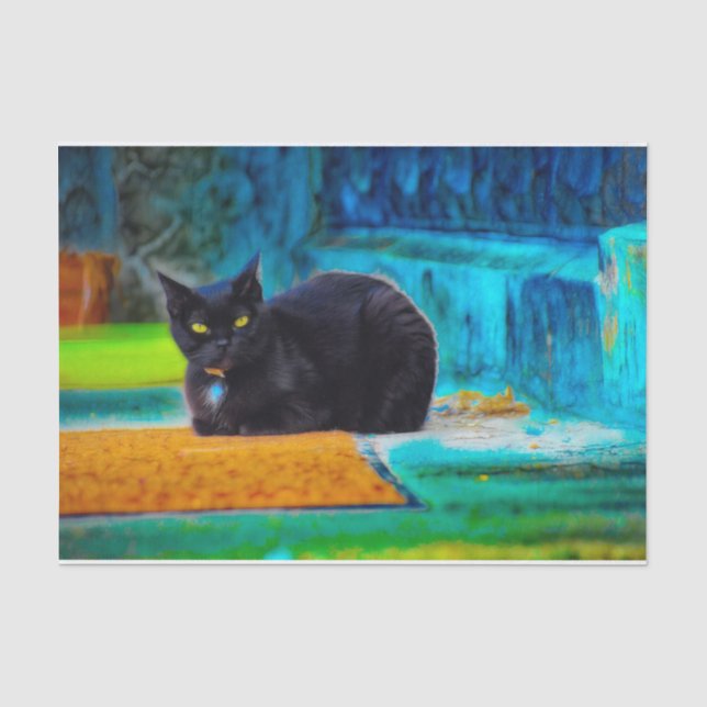 Katzenschwarz Niedlich farbenfrohe blaue Orangende Seidenpapier (Vorderseite)