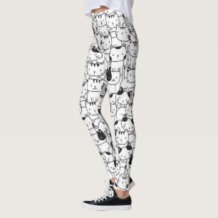 Katzenschwarz und Weiß Niedliches Muster Leggings