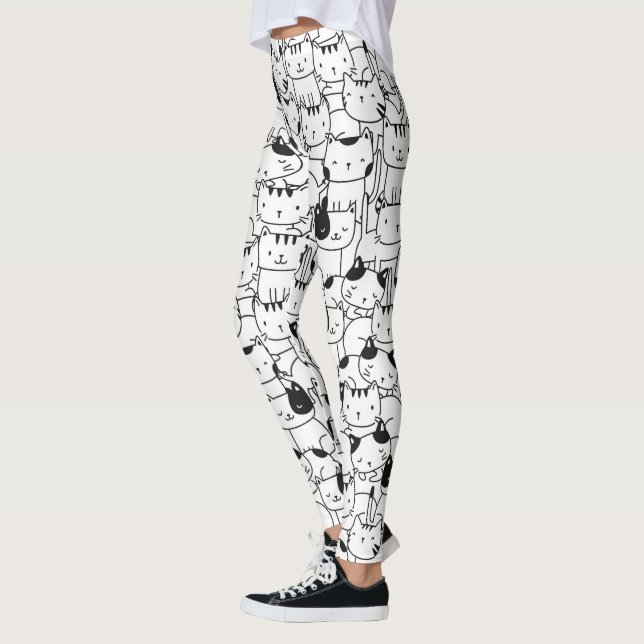 Katzenschwarz und Weiß Niedliches Muster Leggings (Links)