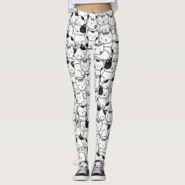 Katzenschwarz und Weiß Niedliches Muster Leggings