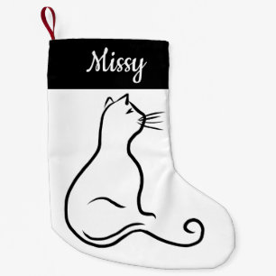 Katzensilhouette einfache schwarze und weiße Linie Kleiner Weihnachtsstrumpf