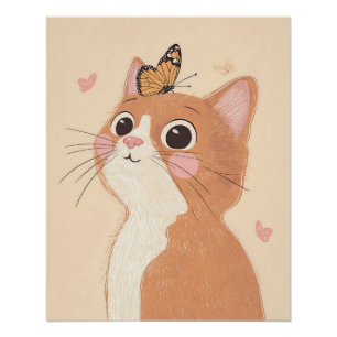 Katzenskizzen-Druck, Schmetterlings-Wandkunst, Neu Poster
