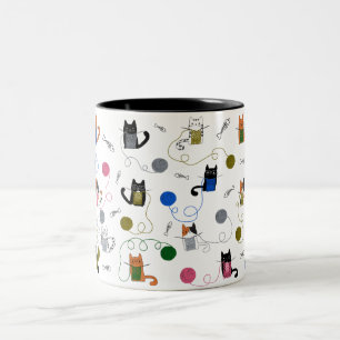 Katzenspende, Katze mit Garn, Geschenk für Katzen Zweifarbige Tasse