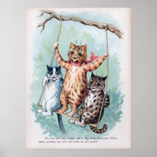 Katzenspiel auf einer Schaukel, Louis Wain Poster