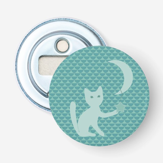 Katzenspiel mit Moon und Star Aquamarin Flaschenöffner (Vorderseite)