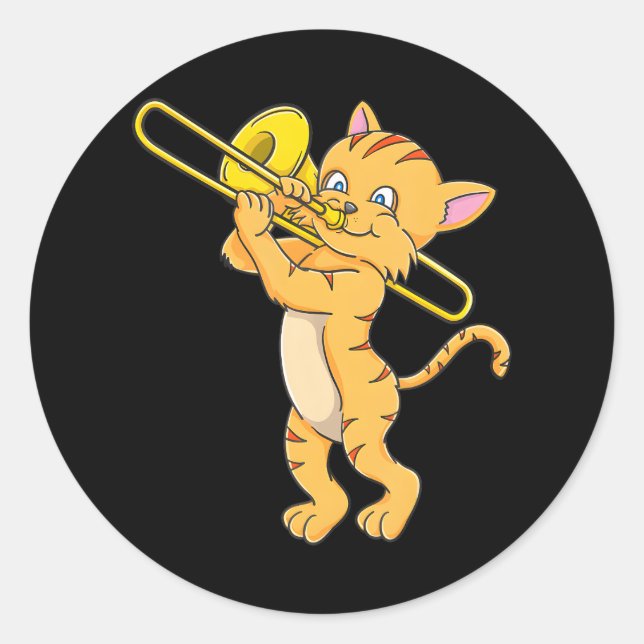 Katzenspielen Trombone-Marching-Band-Röhrchen Runder Aufkleber (Vorderseite)